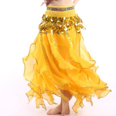 China Cheap Professional Women Belly Dance Skirt Oriental Dance Skirt Chiffon Long With Gold Trim for sale