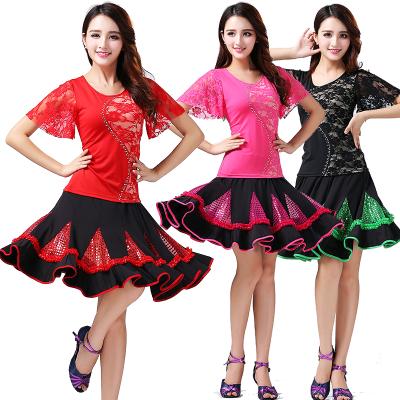 China Sets Women Ballroom Dance Costume Set Blouses And Skirts Adult Latin Competition Cha Cha Tango Waltz Lace Dance Performance Wear for sale