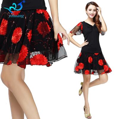 China Flower Patterns Ballroom Skirt Performance Wear Soft Comfortable Square Dance Skirts for sale