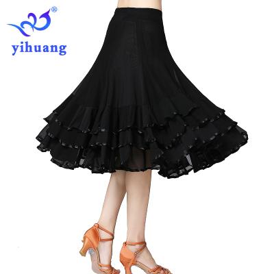 China 2019 New Style Ballroom Skirt Dance Stage Practice Skirt Elastic Simple Women's Waist Ballroom Waltz Dress for sale