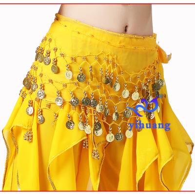 China Hot Selling Chiffon Handmade Gold Coins Wrap Belt Hip Skirt Girls Puff Up Dance Scarf For Kids Children for sale