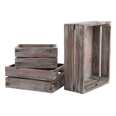 China USA Decorative Set of 3 Rustic Wooden Brown Country Finish Jewelry Tabletop Storage Containers Organizer Crates for sale