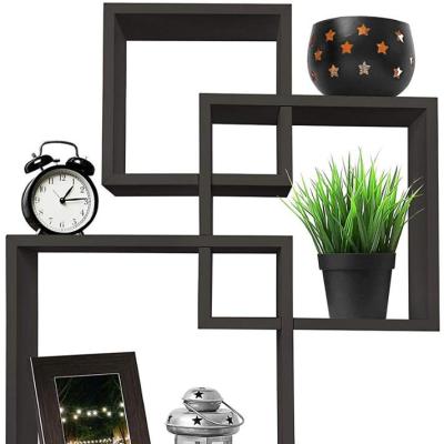 China Greenco 4 Intersecting Wall Mounted Floating Storage Cube Shelves Espresso Finish for sale