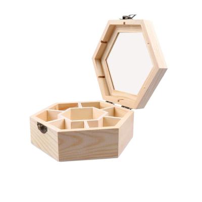 China Europe Wooden Jewelry Box Hexagon For DIY Craft Keepsake Storage Box With Clear Top for sale