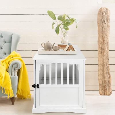 China 2022 Viable Hot Selling Large Pet Crate Puppy House Furniture Style Dog Kennel End Table Wooden White / Black 24Wx36.5Dx29.25H for sale