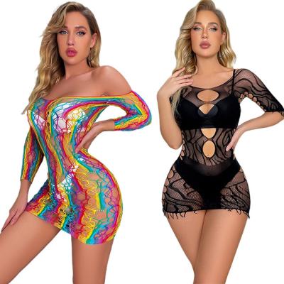 China Wrap your curves in the lace embraces of garter lingerie set Women Erotic Lingerie Hollow Out Fishnet Lingerie Mesh Babydoll Crotchless Body Stocking Lace Lingerie Body Dress Outfit for sale