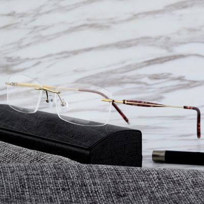 China Rectangular Casual Time Rimless Glass Frames In Stock High Quality Stainless Steel Mens Eyewear Titanium Frame for sale