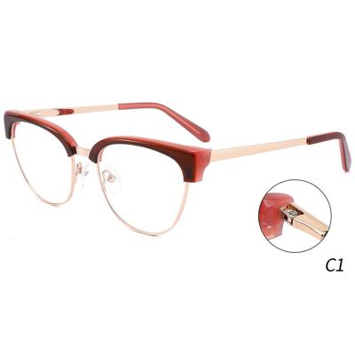 China Custom Time Casual Fashion Glasses Frames Metal Rim With Acetate Optical Eyewear For Women And Men for sale