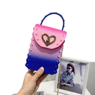 China High Quality Cute Rainbow Gold Chain Shoulder Cross - Body Cell Phone Smart Holders Small Purse Wallet PVC Freeze Bags Purses for sale