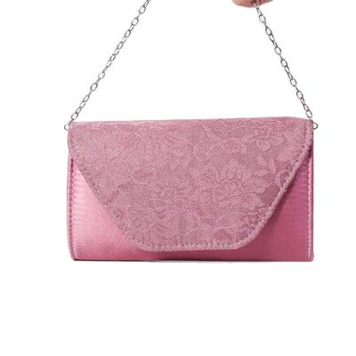 China PU Envelope Floral Leather Clutch Handbags Ladies Purses and Handbags Women Wedding Party Handmade Lace Chain Shoulder Strap for sale