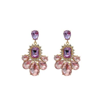 China New 925 High End Aretes Diamond Jewelry Crystal Earrings Purple Silver Needle Cheap Custom High Quality Elegant for sale