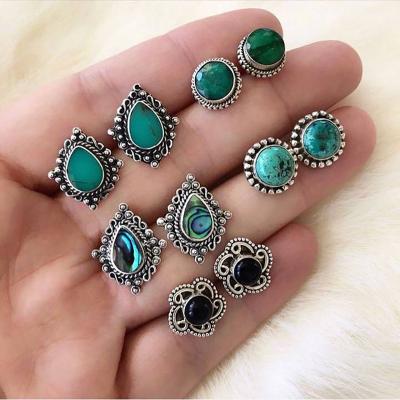 China New Style Fashionable Ethnic Bohemian Women's Black Turquoise Gemstone Earring Handmade Rhinestone Earrings for sale