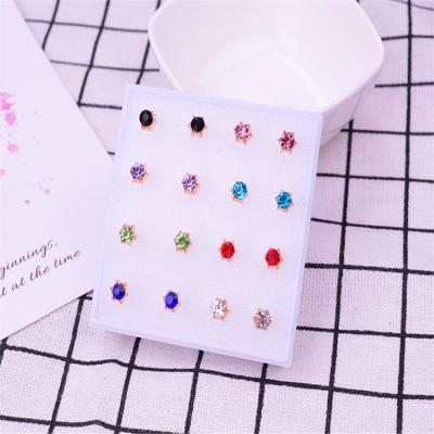 China 8pairs/box Personality Puncture Jewelry Korean Cute Wild Star Pentagon Crown Flower Rhinestone Stud Earrings For Women for sale