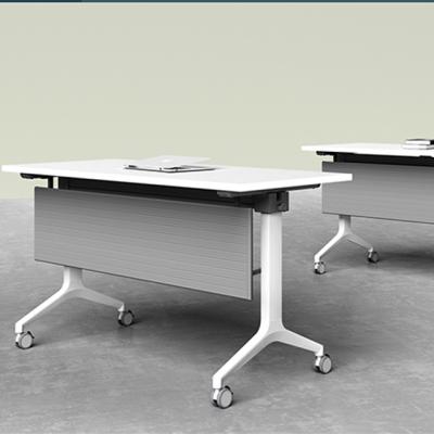 China Foldable Steel Frame Folding Table Desk Furniture Training Table Movable Single Desk Foldable Steel Frame Table with Wheels for sale