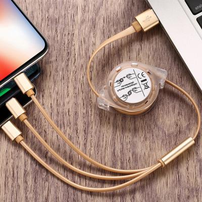 China 1M Golden Charging And Transfer Data 3 In 1 Extend Type C Usb Fast Charging Cable For Mobile Phone for sale