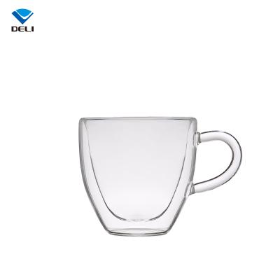 China Stored Modern Designed GROCERY Double Mug Double Wall Coffee Layer High Borosilicate Clear Glass Mug for sale