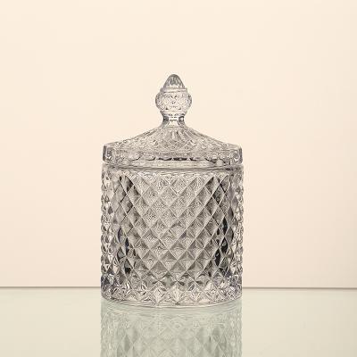 China Unique Designed NIL GROCERY Machine Made Wedding Use Fancy Luxury Large Empty Diamond Style Clear Glass Candy Jar for sale