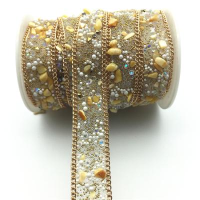 China Wholesale Eco-Friendly Iron On Rhinestone Chain Trimming Accessories Bridal Rhinestone Garment Sash Wedding Bandage Applique LSRC186 for sale