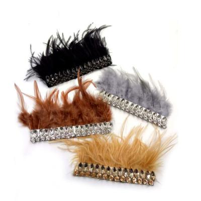 China Handmade Wholesale Rhinestones Feather Applique Patch Vintage Shoe Decorations Fashion Shoe Ornaments Handmade Shoe Accessories LSSD054 for sale