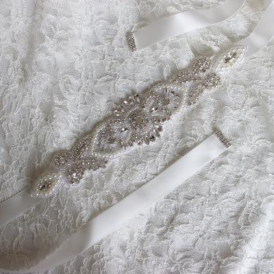 China Wholesale Flatback Crystal Bridal Sash Wedding Dress Sash Crystal Rhinestone Pearl Applique Silver Beaded Patch Bridal Sash LSBS005 for sale