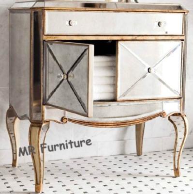 China American Style Mirrored Night Stands Table With 2 Doors Beveled Edge Mirror for sale