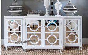 China White Mirrored Side Board Circles Door Pattern Style Wooden Material for sale