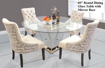 China Modern Round Mirrored Dining Table 60 Inches Tempered Glass Table Top for sale