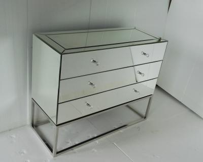 China Stainless Steel Base Mirrored Cabinet Chest , Antique Mirror Table 3 Drawers Chest for sale