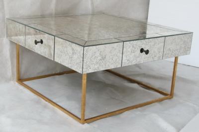 China Large Size Square Mirrored Coffee Table Antique Gold Leaves Finish for sale