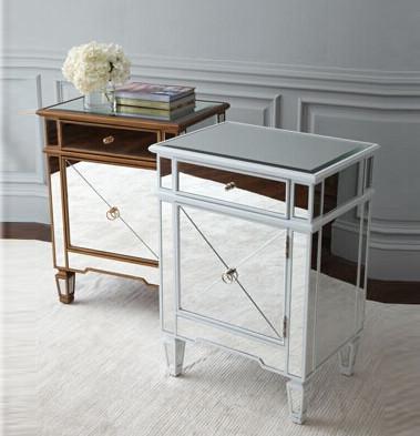 China Popular Silver Mirrored Bedside Tables , Durable Mirrored Dresser And Nightstand Set for sale