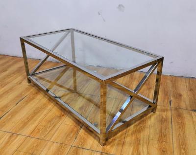 China Polished Silver Stainless Steel Frame Tempered glass top Coffee table for sale