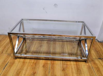 China Polished Silver Stainless Steel Frame Tempered glass top Coffee table for sale