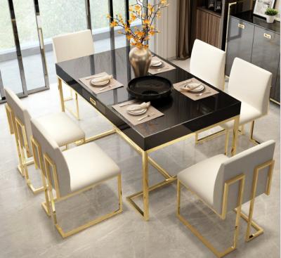 China Classic Stainless Steel Frame Marble Dining room table set 6 chairs for sale