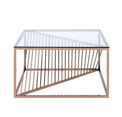 China Square Metal Geometric Frame Side Table Coffee Table with Stainless Steel Base Tempered Glass Top for sale