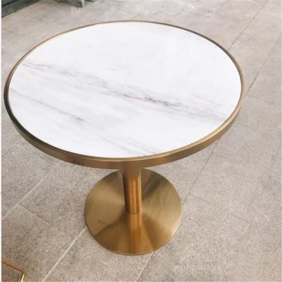 China Contemporary design Round Gold stainless steel Marble top Bistro table Coffee table for hotel Club Cafe for sale