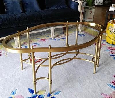 China Contemporary Oval Shape Glass Top Stainless Steel Frame Coffee Table Vintage table for sale