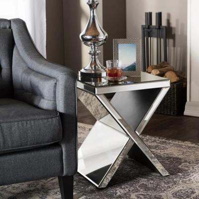 China Glam design silver mirrored nightstand X shaped end table corner table for bedroom for sale