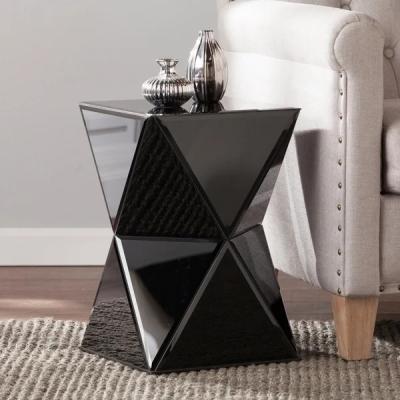 China Unique design black mirrored end table diamond shaped corner table for living room for sale