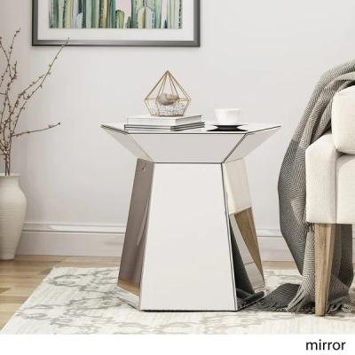 China Glam design silver mirrored nightstand around shaped end table corner table for bedroom for sale