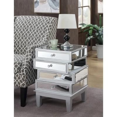 China 4 drawers silver mirrored nightstand unique shaped end table corner table for living room for sale