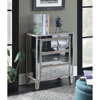 China Hot sales 3 drawers silver mirrored nightstand square end table corner table for bed room for sale