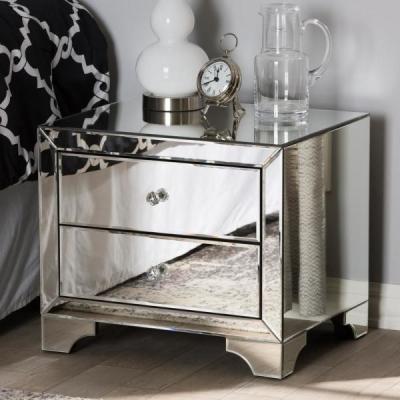 China 2 drawers silver mirrored nightstand square end table corner table for bed room for sale