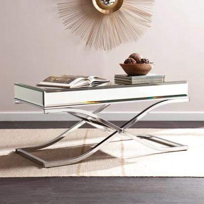 China Luxury mirrored coffee table stanieless steel base glass top console table for hotel home for sale