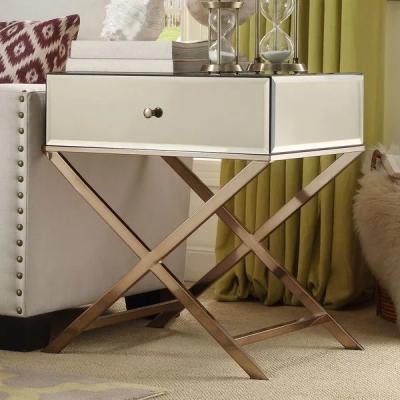 China 1 drawer silver mirrored nightstand X base end table corner table for bed room for sale