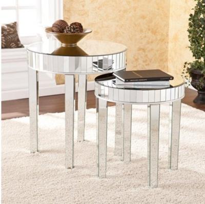 China 2 pieces set mirrored nesting table round side table for living room for sale