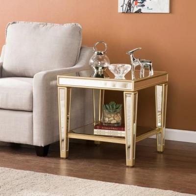 China Hot selling champagne gold side table mirrored corner table for living room for sale