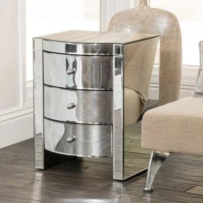 China Contemporary 3 drawers silver mirrored nightstand curved design end table corner table for living room for sale