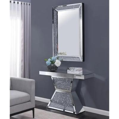 China Sparkly silver mirrored console table crushed diamond decorative hallway table for living room for sale