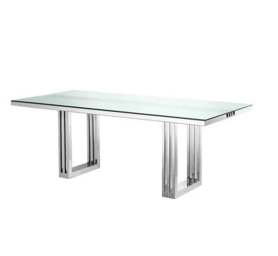 China Modern design stainless steel tempered glass top 8 peoples dinig table for home wedding for sale