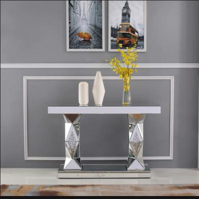 China Sparkly silver mirrored console table diamond decorative hallway table for living room for sale